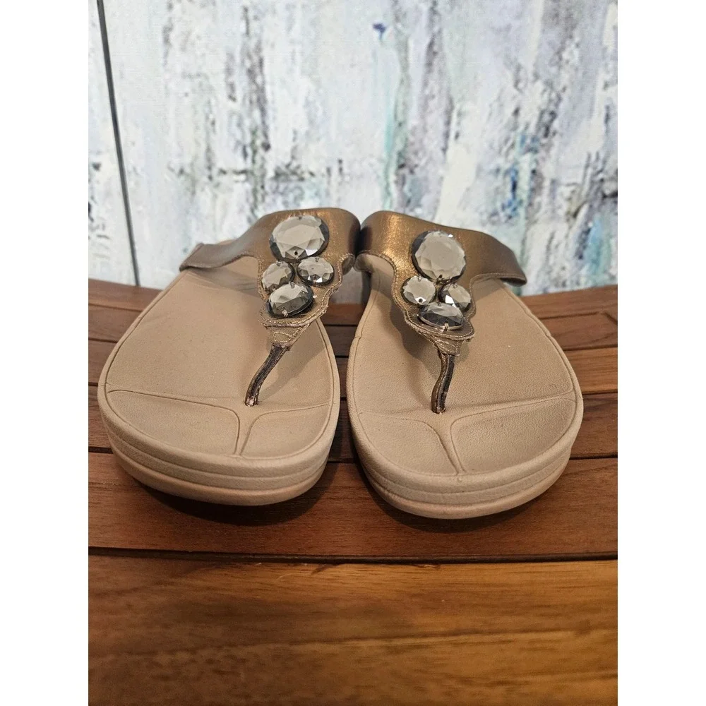 FitFlop Lunetta Bronze Metallic Jeweled Wedge Sandals Womens 8 181-266